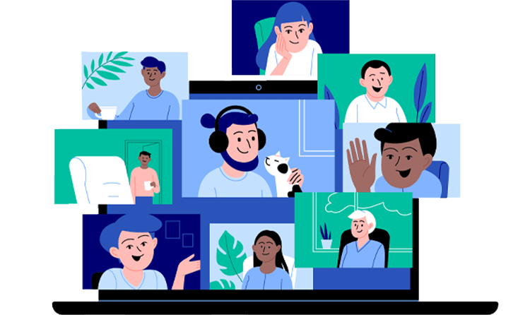 Illustration of diverse team collaborating online with a white label web development partner