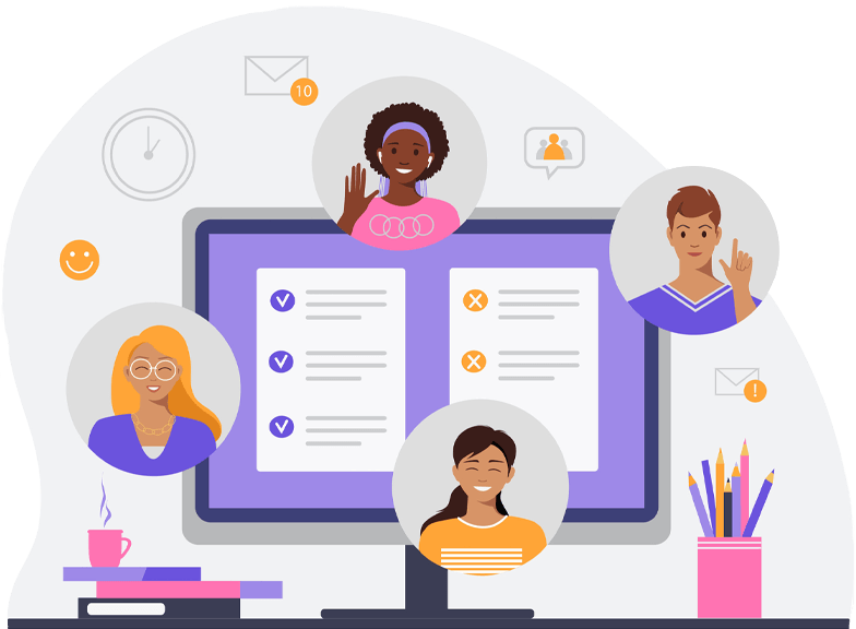 Illustration of diverse small business owners working together on a website design project