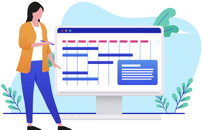 Small business website services project management illustration with vendor and tool coordination