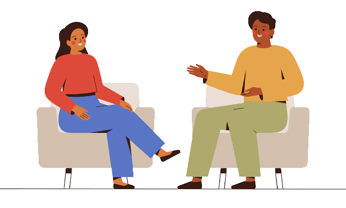 Illustration of two small business owners sitting and discussing website frustrations