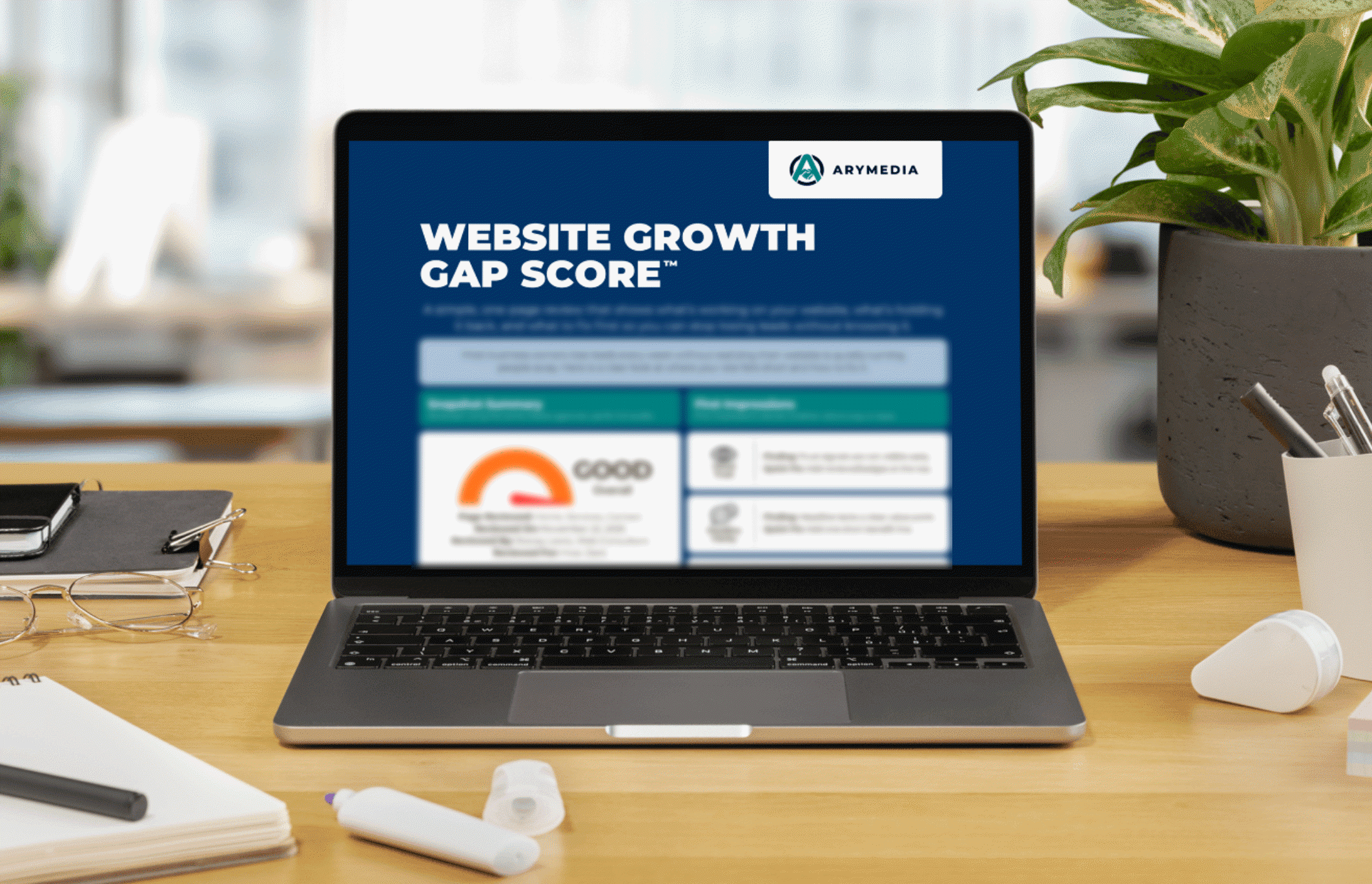 Website audit report displayed on a laptop showing clear findings and insights for small business owners.